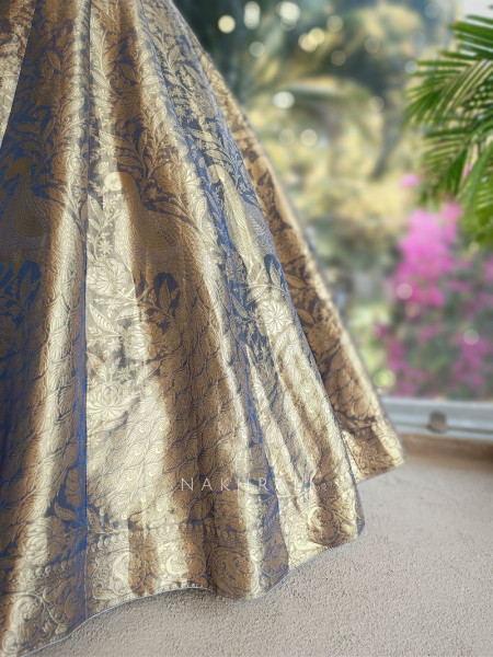 Aavika Blue Brocade Lehenga Set with Sequin Embroidery