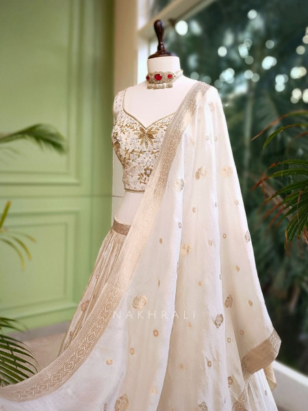 Ivory White Lehenga with Zardozi Embroidery Work