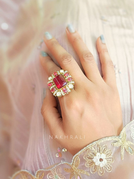 Radiant Bloom Red Ring with Pink & Red Stones