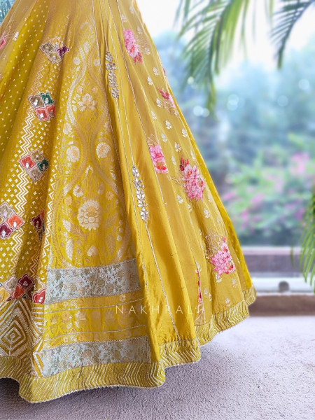 Gilded Fern Mehendi Green Banarasi Silk & Georgette Lehenga Choli