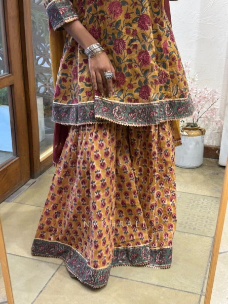 Gul-Mishri Yellow Premium Cotton Sharara Suit