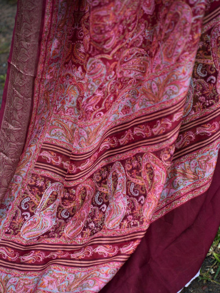 Rudra Red Silk Saree with Brocade Border and Stone Work