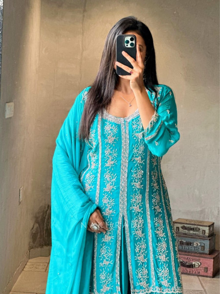 Aashvi Rama Palazzo Suit Set with Intricate Embroidery