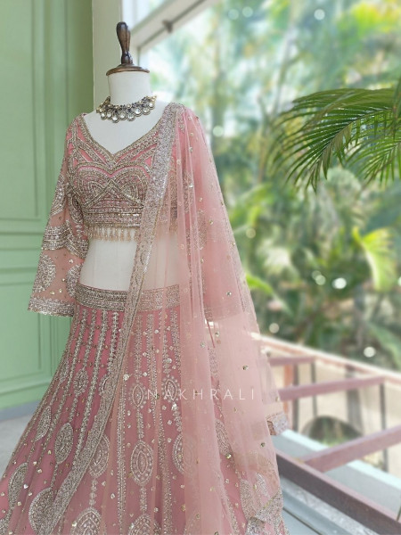 Rheya Pink Bridal Lehenga with Zari and Sequin Work