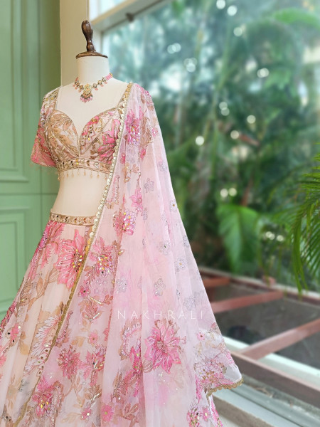 Petalique Pastel Pink Organza Silk Lehenga Set