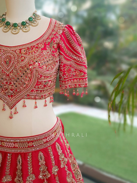 Kritisha Red Raw Silk & Soft Net Bridal Lehenga