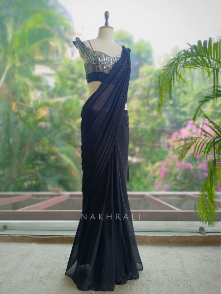 Nebula Black  Pre-Draped Saree with Corset Blouse