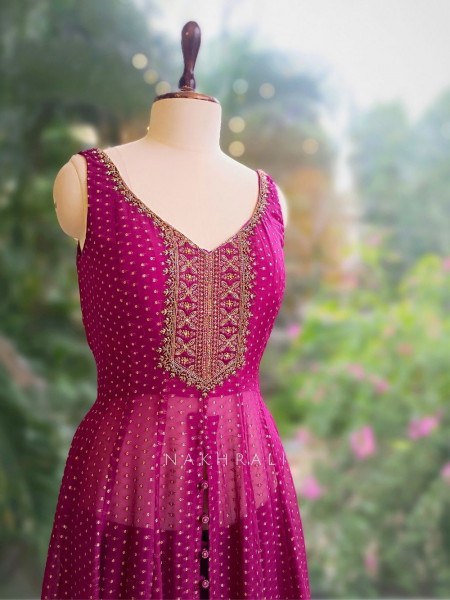 Noorani Wine Embroidered Anarkali Suit Set with Palazzo