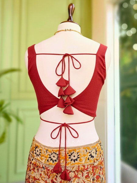 Malika Red Blouse with Petal Tie-Back Detail