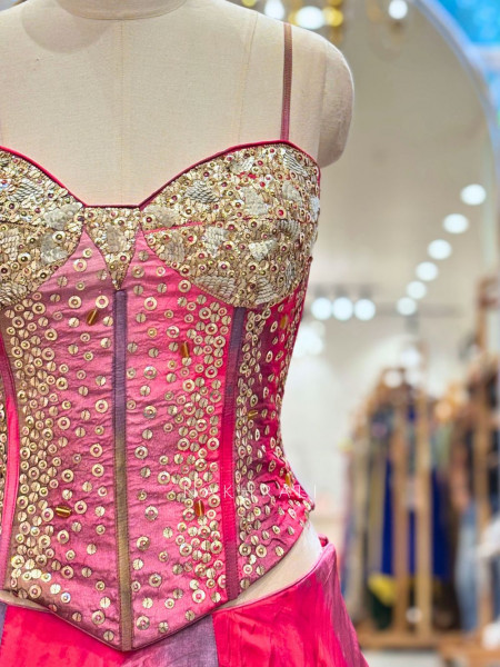 Cascade Multicolor Corset Indo Western Lehenga with Sequin Work