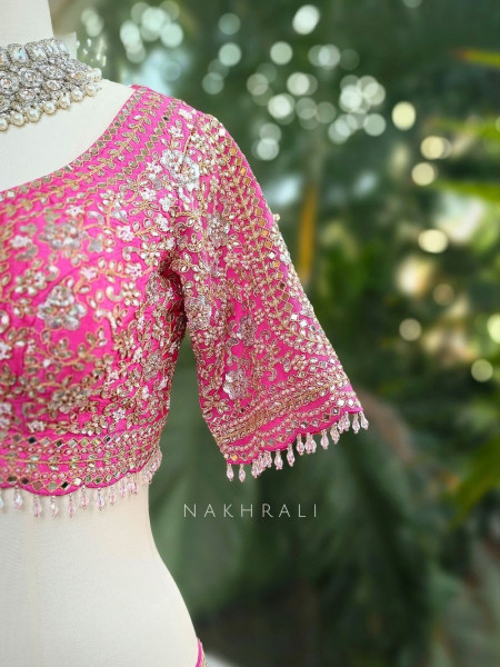 Aarvi Pink Raw Silk Lehenga with Beads, Sequins and Mirror Work