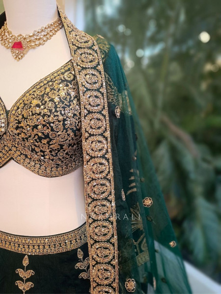 Emerine Green Silk Lehenga with Zari Sequin Work