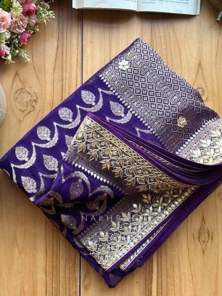 Varnika Purple Banarasi Saree with Gota Border
