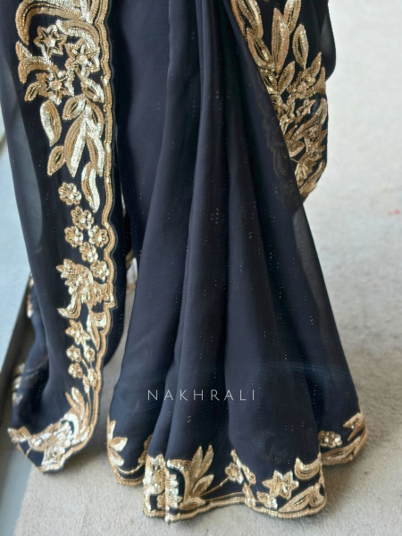 Vespera Black Gilded Illusion Saree