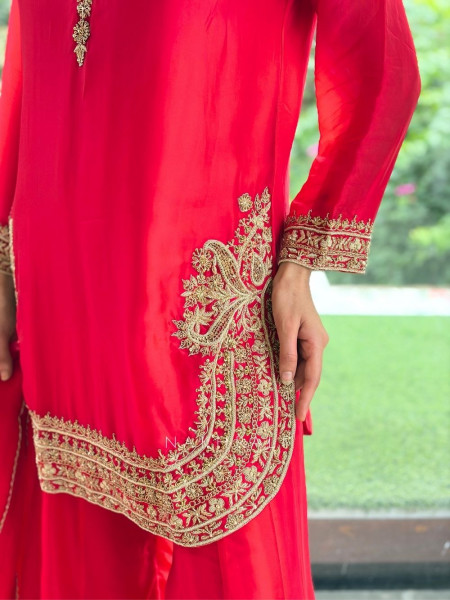 Noor-e-Kanti  Red Chanderi Silk Suit Set