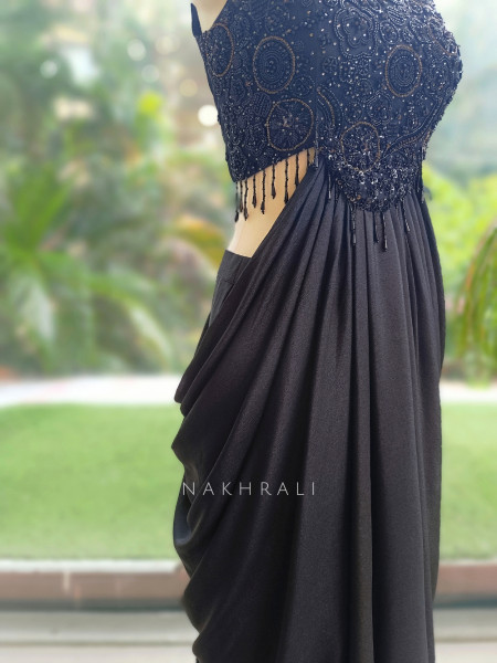 Noirielle Black Indo-Western Crop Top & Skirt Set