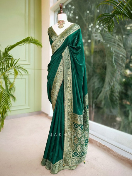 Raga Green Silk Saree with Brocade Motifs