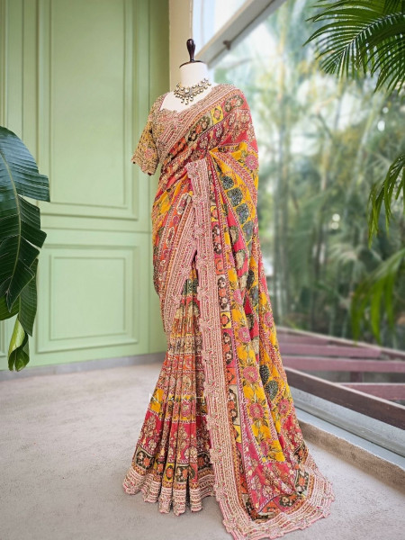Vidhu Multicolor Saree with Mirror Stone Embroidery