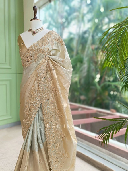 Jalsa Beige Saree With Detailed Embroidery And Running Blouse Piece