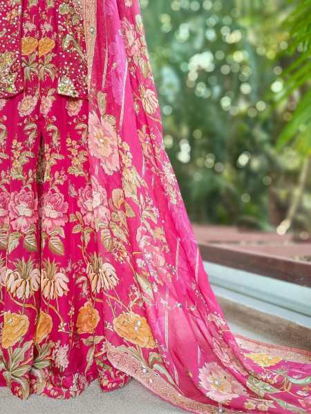 Sumreen Georgette Kurta Palazzo Set With Floral Print with Sequin & Mirror Work
