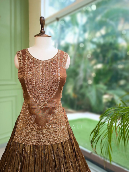 Sultana Shimmer Brown Tissue Silk & Organza Peplum Lehenga Set