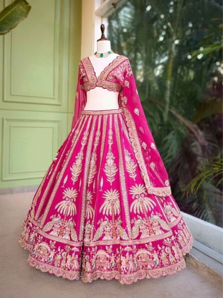 Ritvika Magenta Silk Bridal Lehenga with Zari Sequin Work
