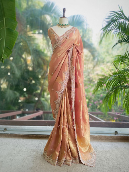 Surahi Onion Pink Zari Weaved Saree with Sequin Border