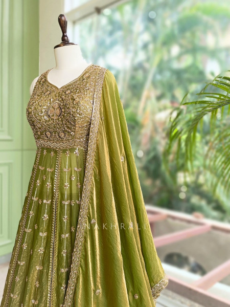 Kanchanrekha Green Achkan Lehenga With Detailed Embroidery