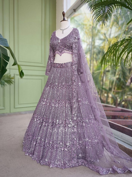 Lavika Purple Net Lehenga Set with Detailed Sequin Work