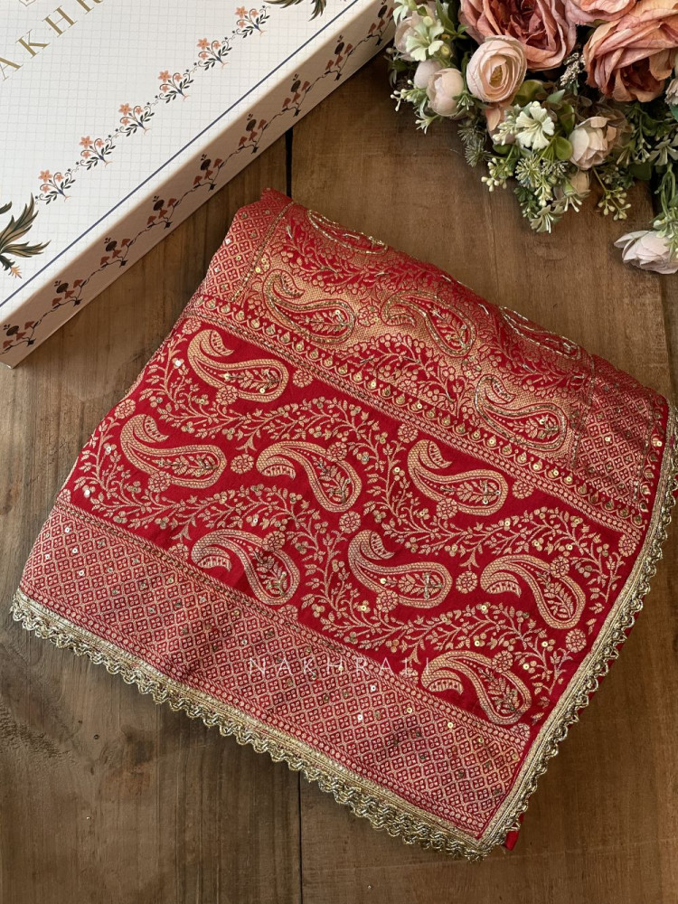 Image of Bhavika Red Bandhani Saree with Zari Weave
