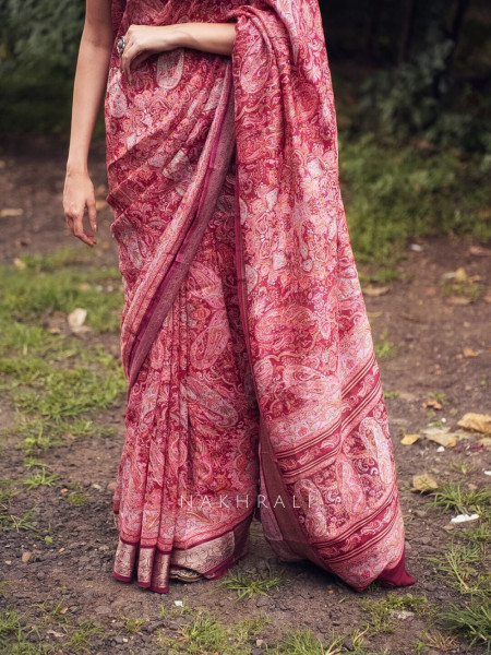 Rudra Red Silk Saree with Brocade Border and Stone Work
