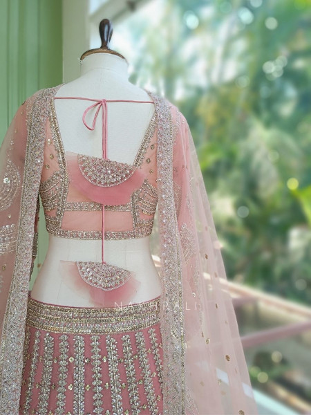 Rheya Pink Bridal Lehenga with Zari and Sequin Work