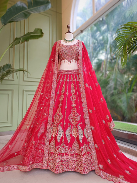 Kritisha Red Raw Silk & Soft Net Bridal Lehenga