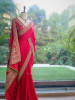 Gilded Borderways Red Chinnon Silk Saree with Running Blouse