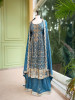 Aabroo Teal Blue Suit Set with Zari And Sequin Work