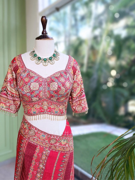 Dia Red Tussar-Crepe Blend Saree with Readymade Blouse
