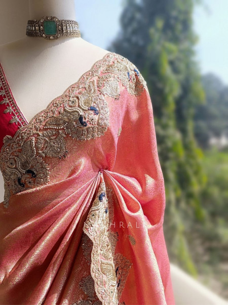 Sunheri  Pink Saree with Zari Sequin Border