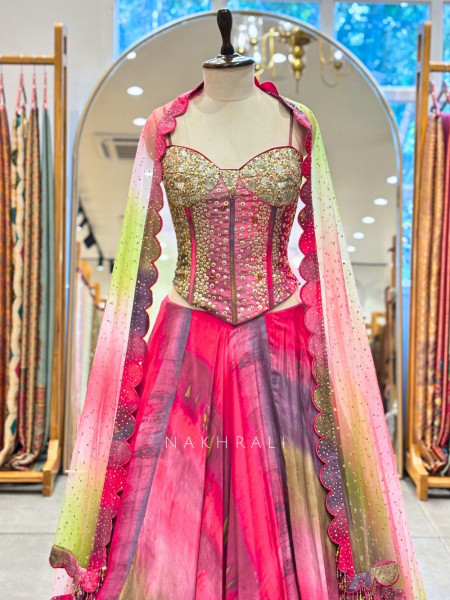 Cascade Multicolor Corset Indo Western Lehenga with Sequin Work