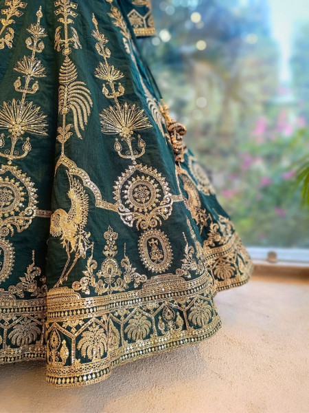 Emerine Green Silk Lehenga with Zari Sequin Work