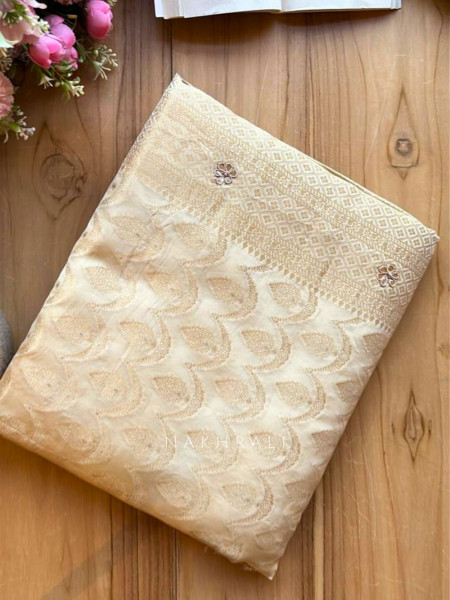 Varnika Cream Banarasi Saree with Gota Border