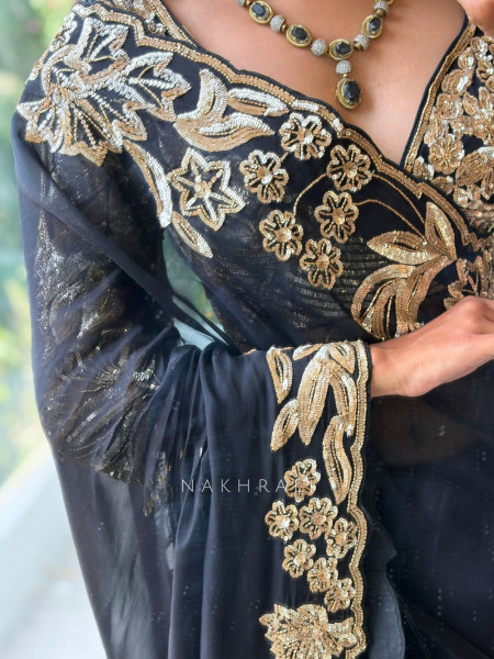 Vespera Black Gilded Illusion Saree