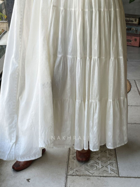 Mihira White Cotton Anarkali Suit Set with Printed Dupatta