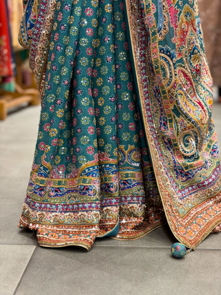 Zyraja Rama Green Printed Saree with Embellished Blouse