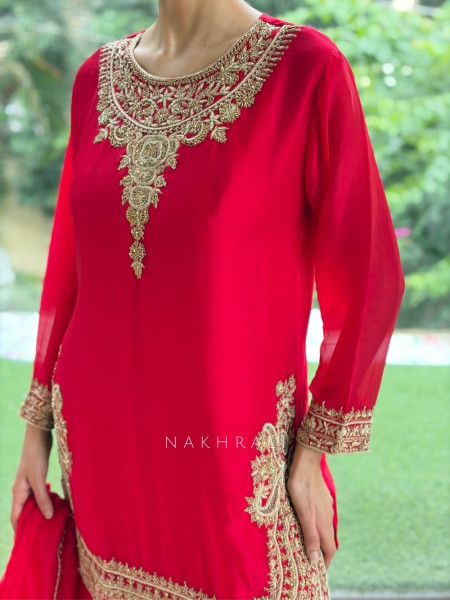 Noor-e-Kanti  Red Chanderi Silk Suit Set