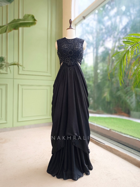 Noirielle Black Indo-Western Crop Top & Skirt Set
