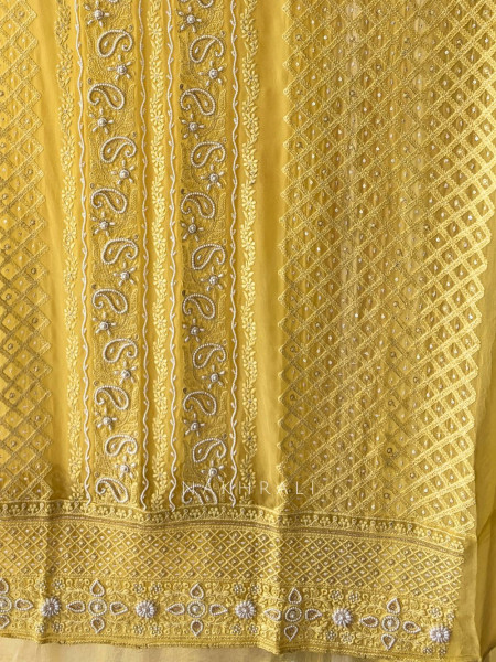 Avarna Yellow Pearl Beads Embroidered Dress Material