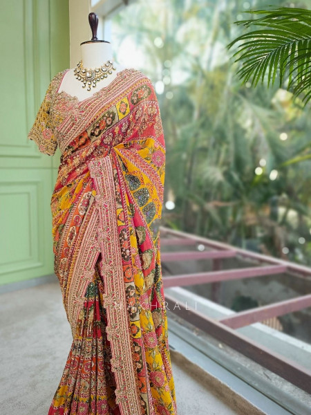Vidhu Multicolor Saree with Mirror Stone Embroidery