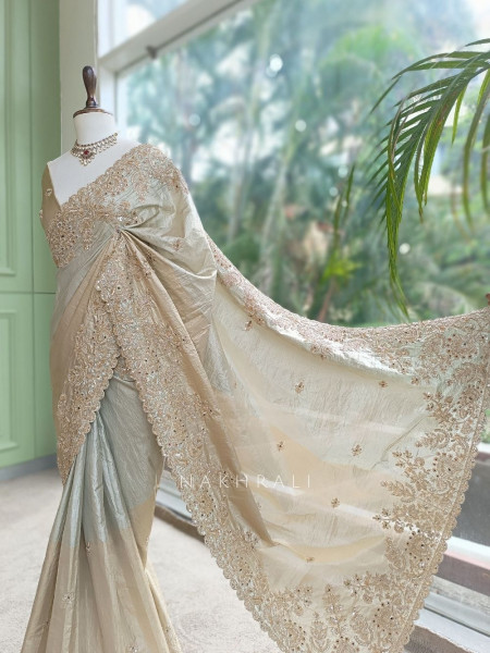Jalsa Beige Saree With Detailed Embroidery And Running Blouse Piece