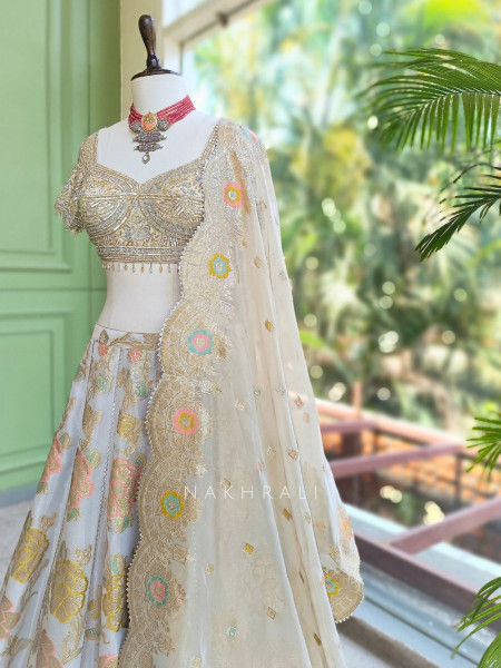 Kashira Golden Lehenga Set with Sequin Cut Dana Work