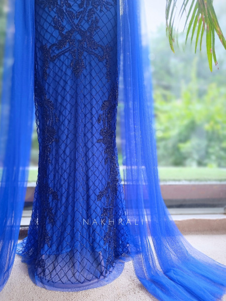 Nova Blue Crop Top & Skirt Set with Cut Dana Work